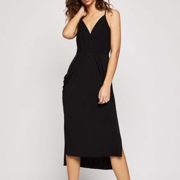BCBGeneration Della Women’s Sleeveless Draped Midi Dress with Front Pockets - Picture 3 of 8
